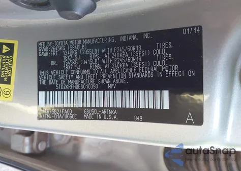 2014 Toyota Highlander Le Plus V6 from USA, damaged, VIN 5TDZKRFH0ES010390